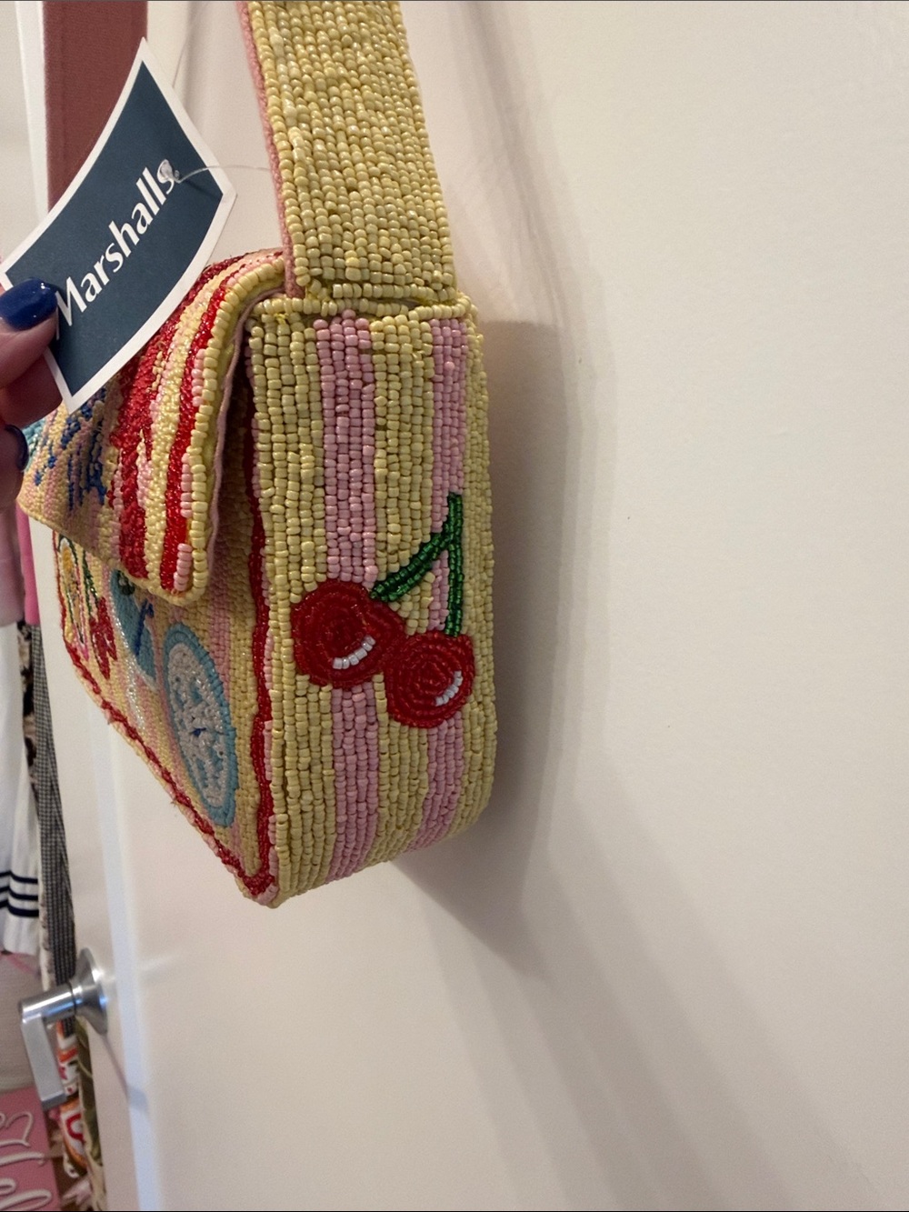 NWT-NEW VIRAL Beaded Pink 'La Dolce Vita' Shoulder Bag with Tropical Motifs - Picture 7 of 12